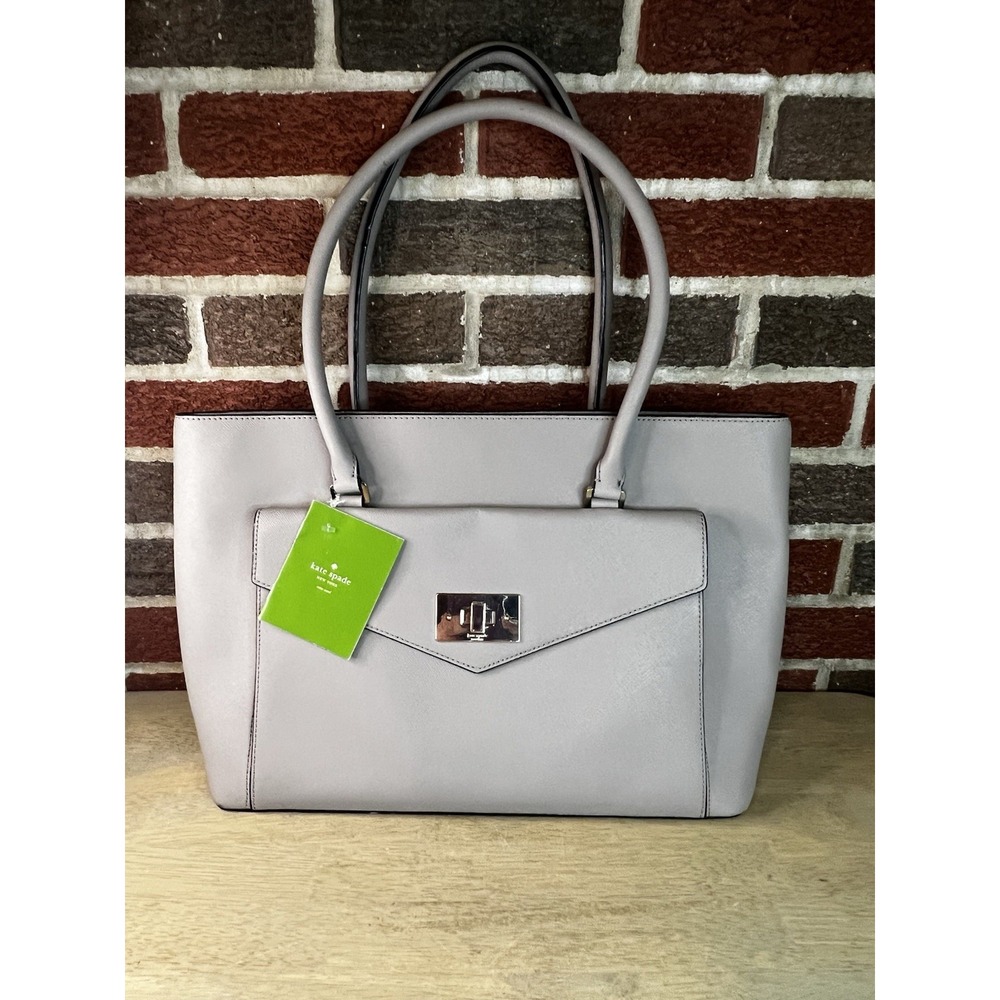 Kate Spade Tote Large Saffiano Leather Post Street Halsey Handbag Gray New